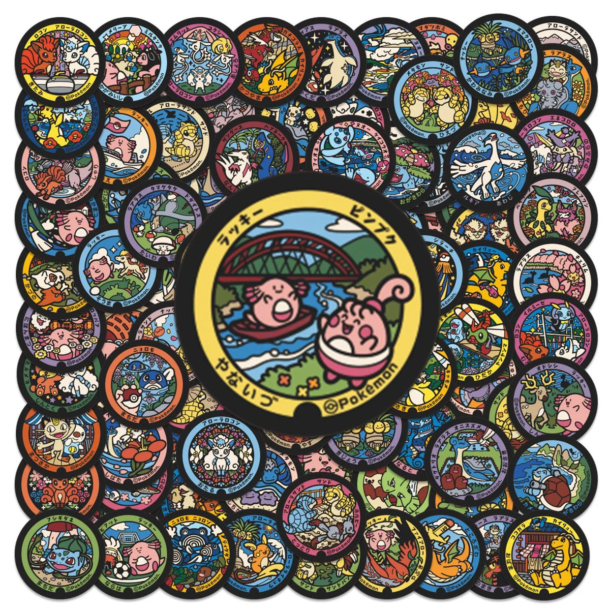 108Pcs Pocket Monster Patches Stickers Waterproof Cartoon Graffiti Decals for Phone Laptop Guitar Luggage Anime Fans Gift