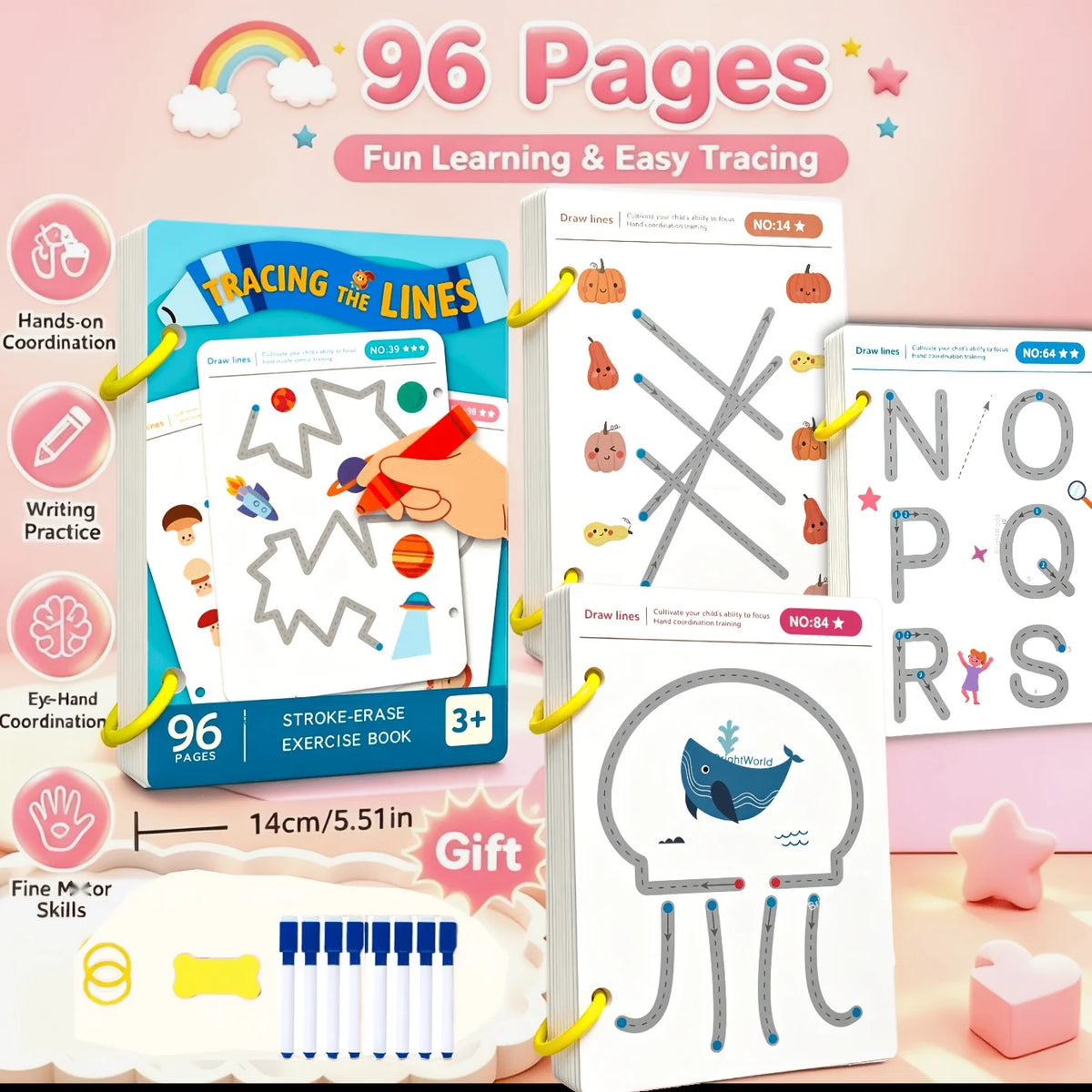 Reusable Magic Practice - 4-Book Set for Pen Control, Letters & Numbers | 128 Pages Handwriting Workbook for Kids Ages 3-8 | Homeschool & Classroom Supplies
