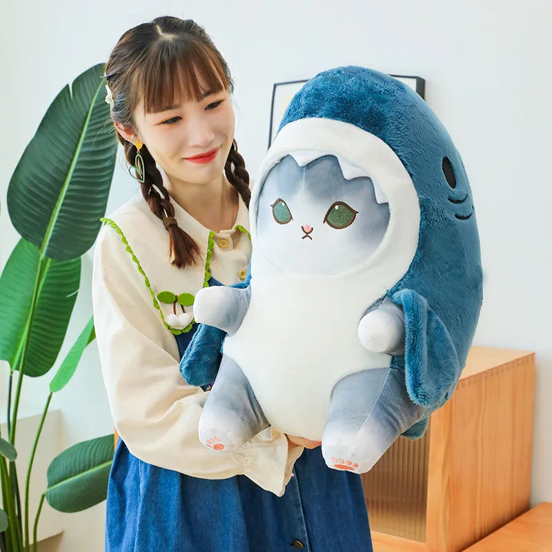 Funny Shark Cat Transformed Cat Doll Plush Toy for Kids, Kawaii Girl Rag Doll, Children's Pillow, Creative Gift, New Product