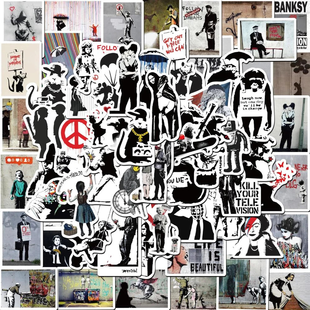 50Pcs Banksy Stickers banksy art graffiti Stickers for DIY Luggage Laptop Skateboard Motorcycle Bicycle Sticker
