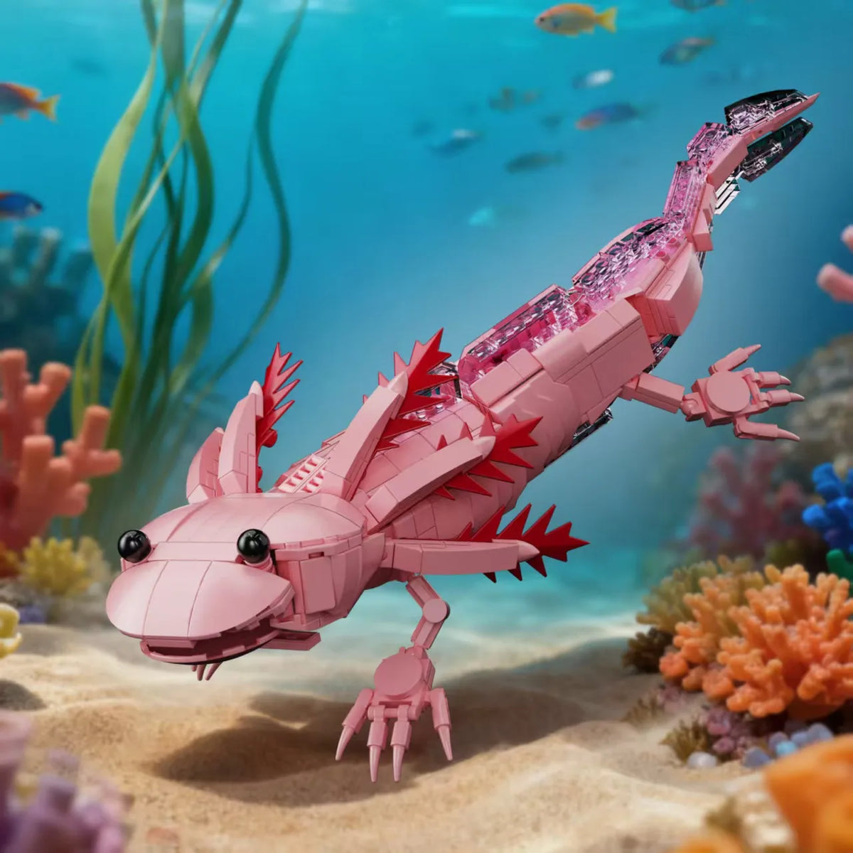 998Pcs Axolotl Building Blocks Set, Creative Amphibian Animal Model, DIY Assembly Bricks Toy, Desktop Decor Gift for Kids Adults