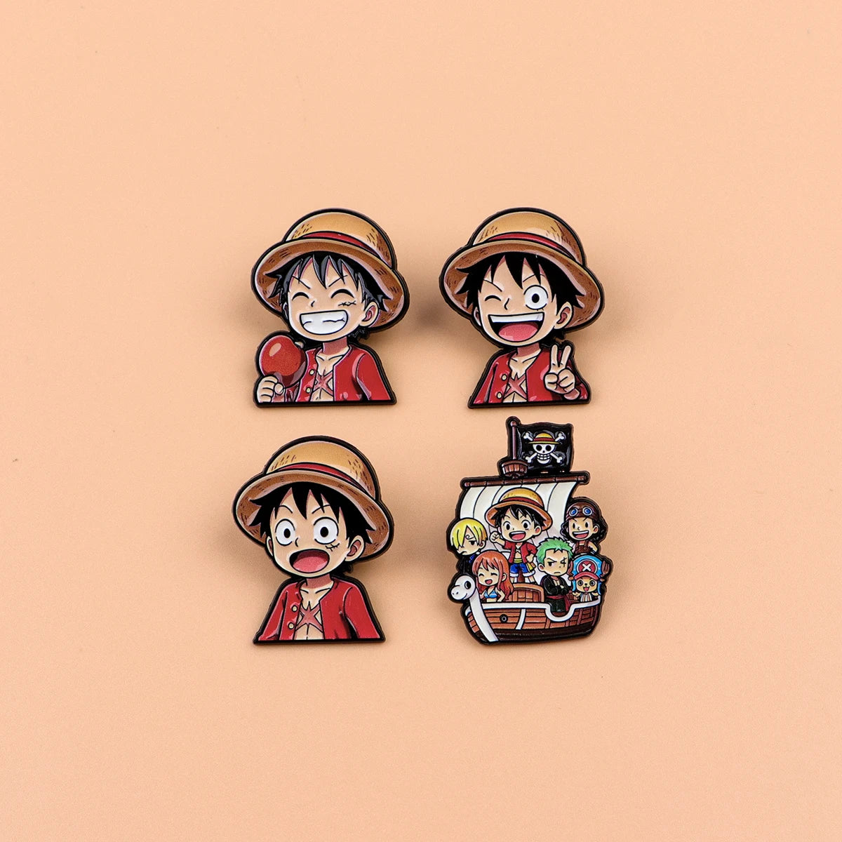 4pcs Anime Pirate Enamel Pins Set Cute Brooches for Backpacks Hat Lapel Pins Badges for Fans Gifts Toy Cosplay Accessories