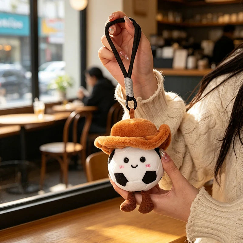 10cm Basketball Football Pendant Cowboy Style Sports Ball Stuffed Plush Dolls Keychain Backpack Hangings Gifts For Ball Fans