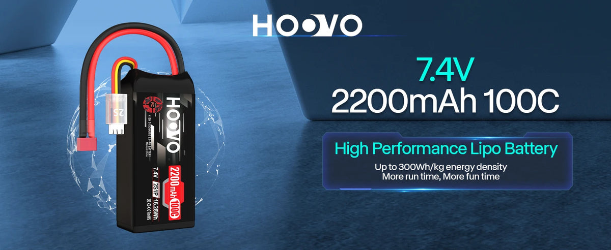HOOVO 2S RC Battery 2200mAh 100C 7.4V Shorty RC Lipo Battery with T Connector for RC Airplane Quadcopter FPV Racing Drone Car