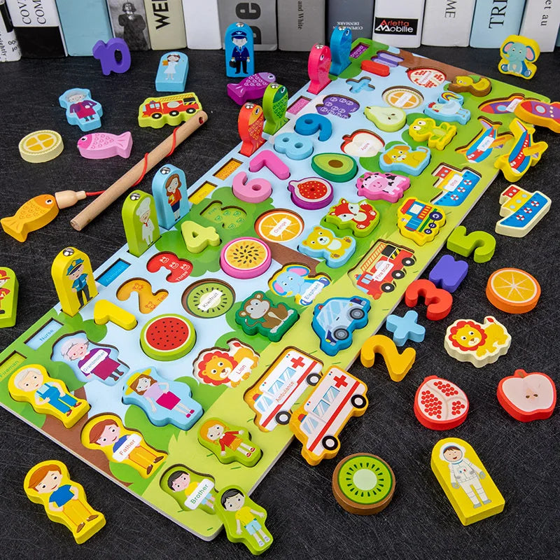 Montessori Wooden Toys Kids Busy Board Animal Math Fishing Numbers Matching Digital Shape Educational Toys For Children Gifts