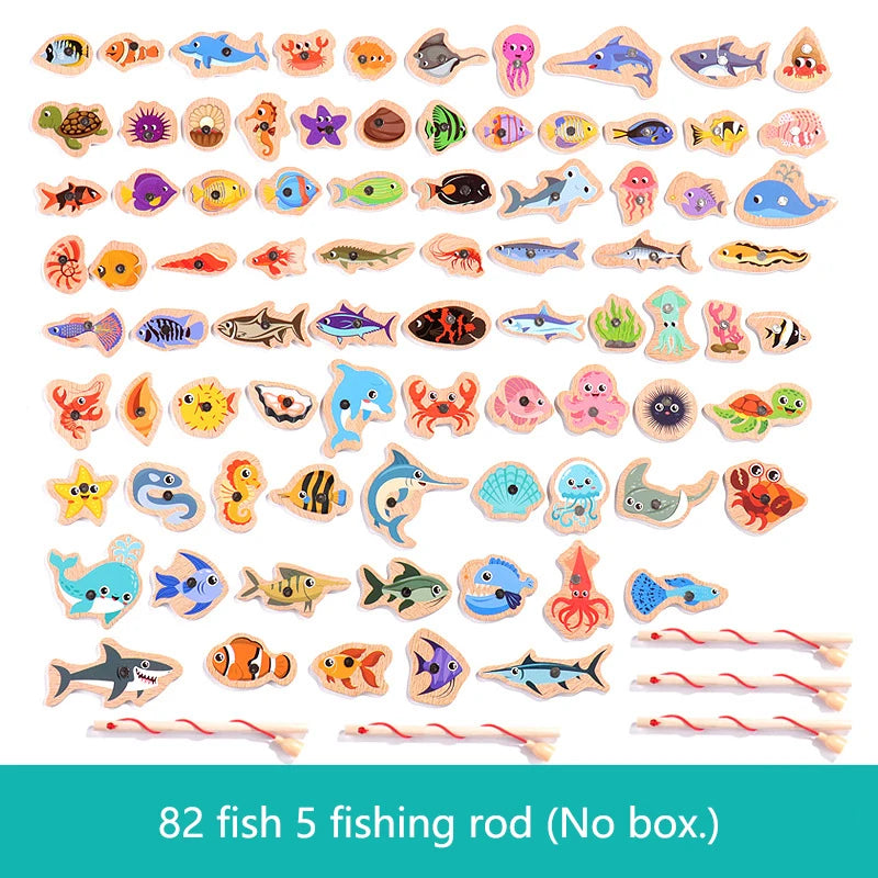 Wooden Magnetic Fishing Toys for Children Marine Life Cognition Fish Games Baby Early Educational Parent-child Interactive Toy