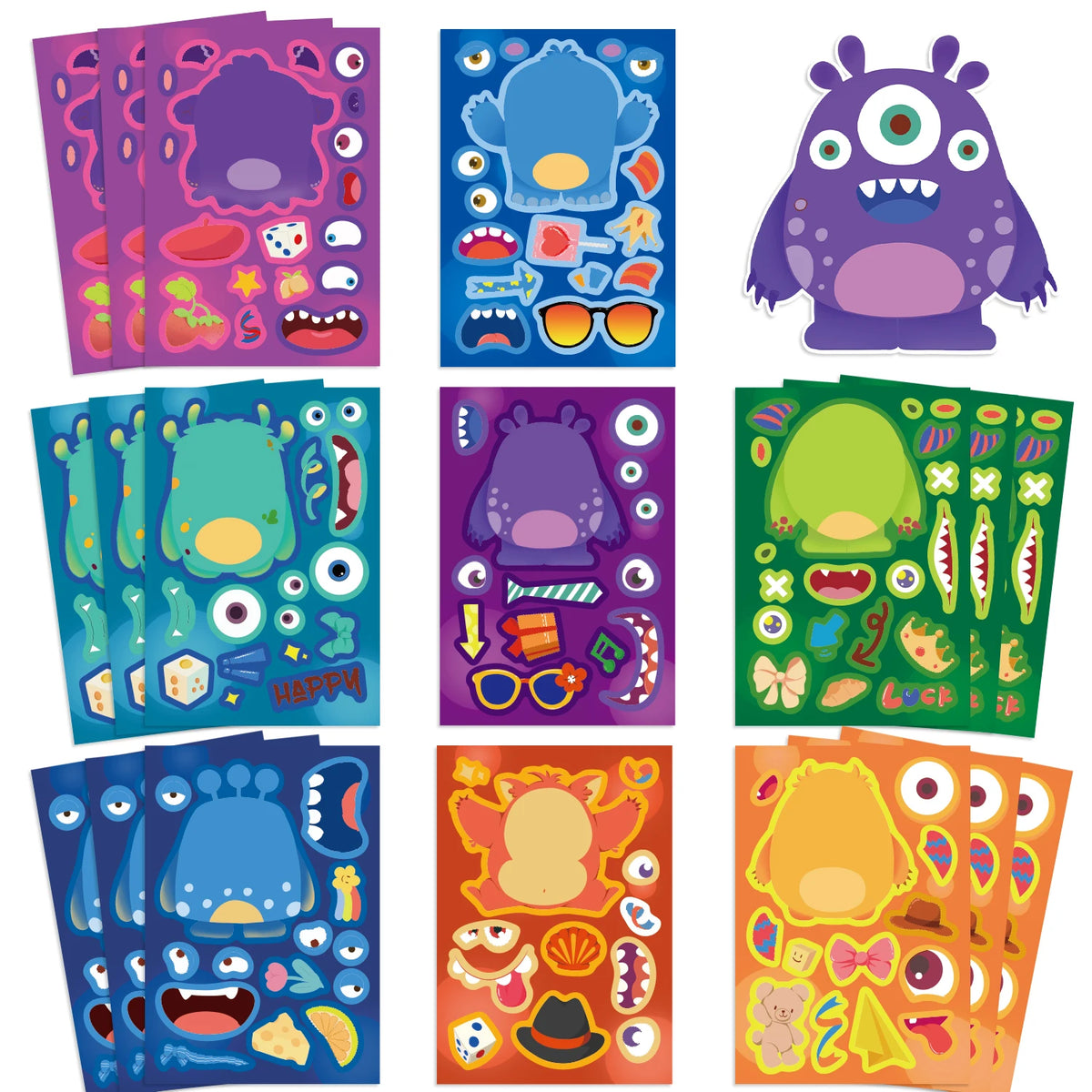 8/16/24Pcs Little Monsters Puzzle Sticker Make a Face Cartoon Toys For DIY Phone Laptop Luggage Skateboard Graffiti Decals