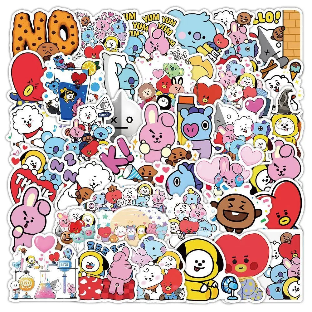 BT21 cartoon cute 50pcs stickers kawaii for boys and girls fans support merchandise DIY decoration anime merchandise wholesale