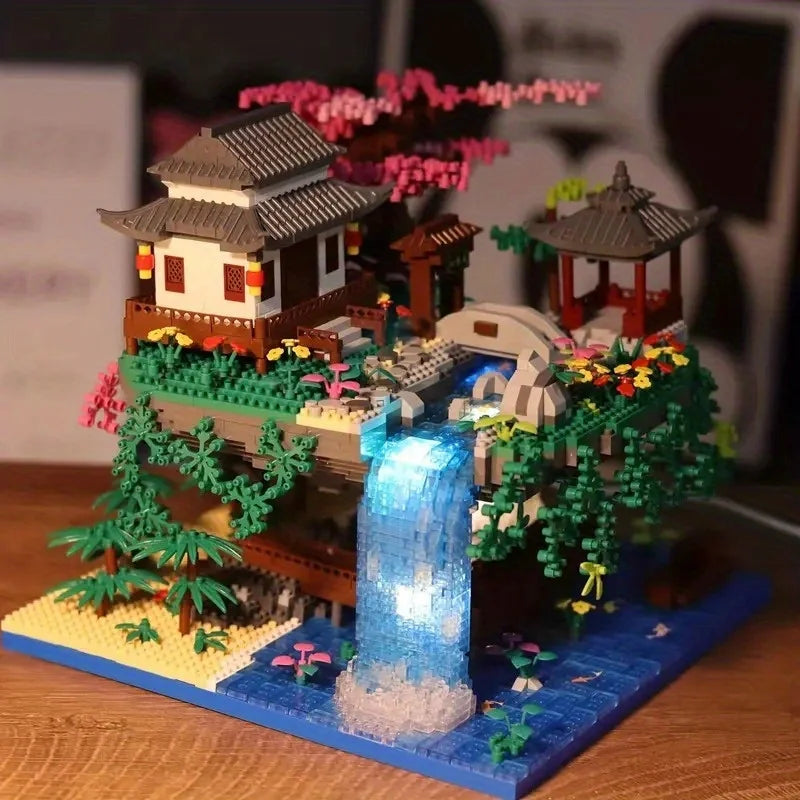 3319PCS Cherry Blossom Building Set, Japanese Architecture Sakura Micro Block Building Set for Adults, Collectible Creative Gift