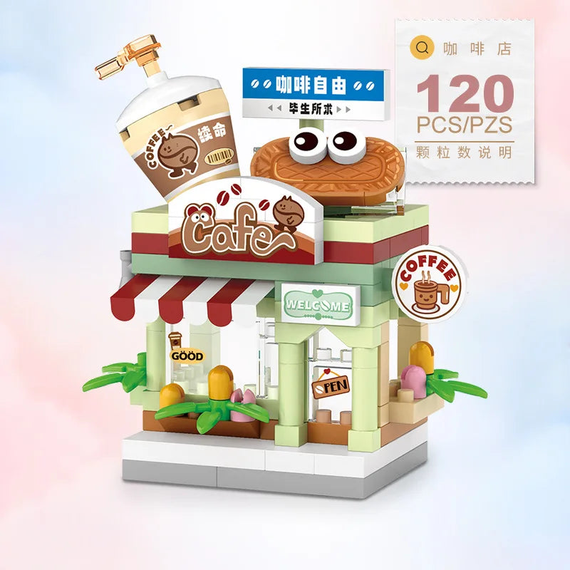 Food Shop Street Series - Mini City Shop House Model Kit, Fun DIY Educational Building Toy Gift for Kids Ages 6-12