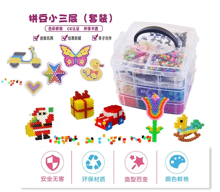 Hot Selling 5mm Hama Beads Square Small Three-layer Combination of Bean Hot Melt Beads DIY Set Pegboard  Toys for Girls