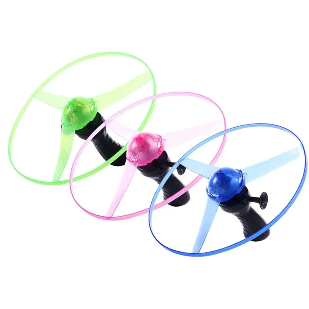 Luminous Flying Disc Propeller Toys LED Lighting Pull String Flying UFO Toy Spinning Top Outdoor Game Sports Toy Gift