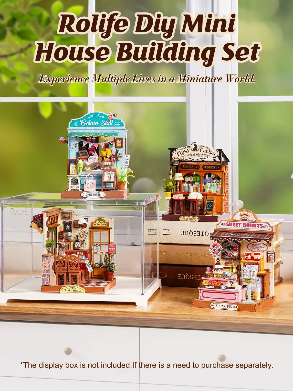 Rolife DIY Miniature House Kit Tipsy Cat Bar Mini Dollhouse Model Building Kit Wooden 3D Puzzle Toys with LED Light for Home Decor Gift for Adults Kids Friends