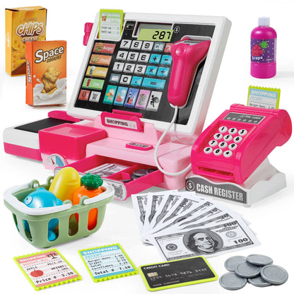 Shopping Cash Register Playset with Real Calculator, Pretend Play Store, Learning Toy, Christmas/Halloween/New Year Gift
