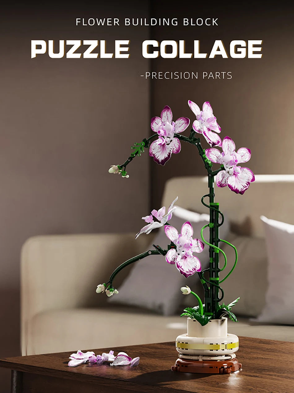Creative Orchid Cymbidium Eternal Flowers Potted Plant Building Blocks Simulation Phalaenopsis DIY Bricks Toys Valentine's Gift
