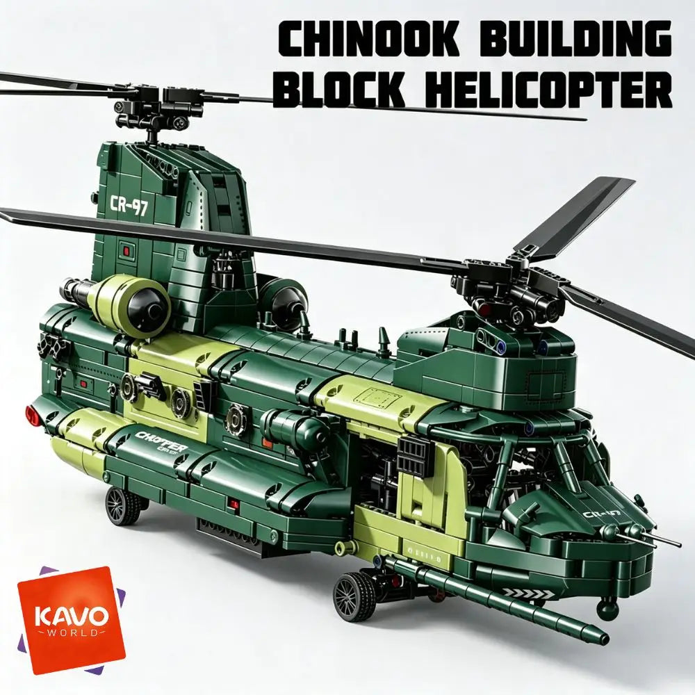 KAVOWORLD Tandem Rotor Helicopter Building Blocks 1826pcs Heavy Transport Army Aircraft Construction Bricks Model Chinook Chopper Building Kit Helicopter Toy Airplane Brick Set Rotating Propellers Cargo Ramp Rollable Wheels D