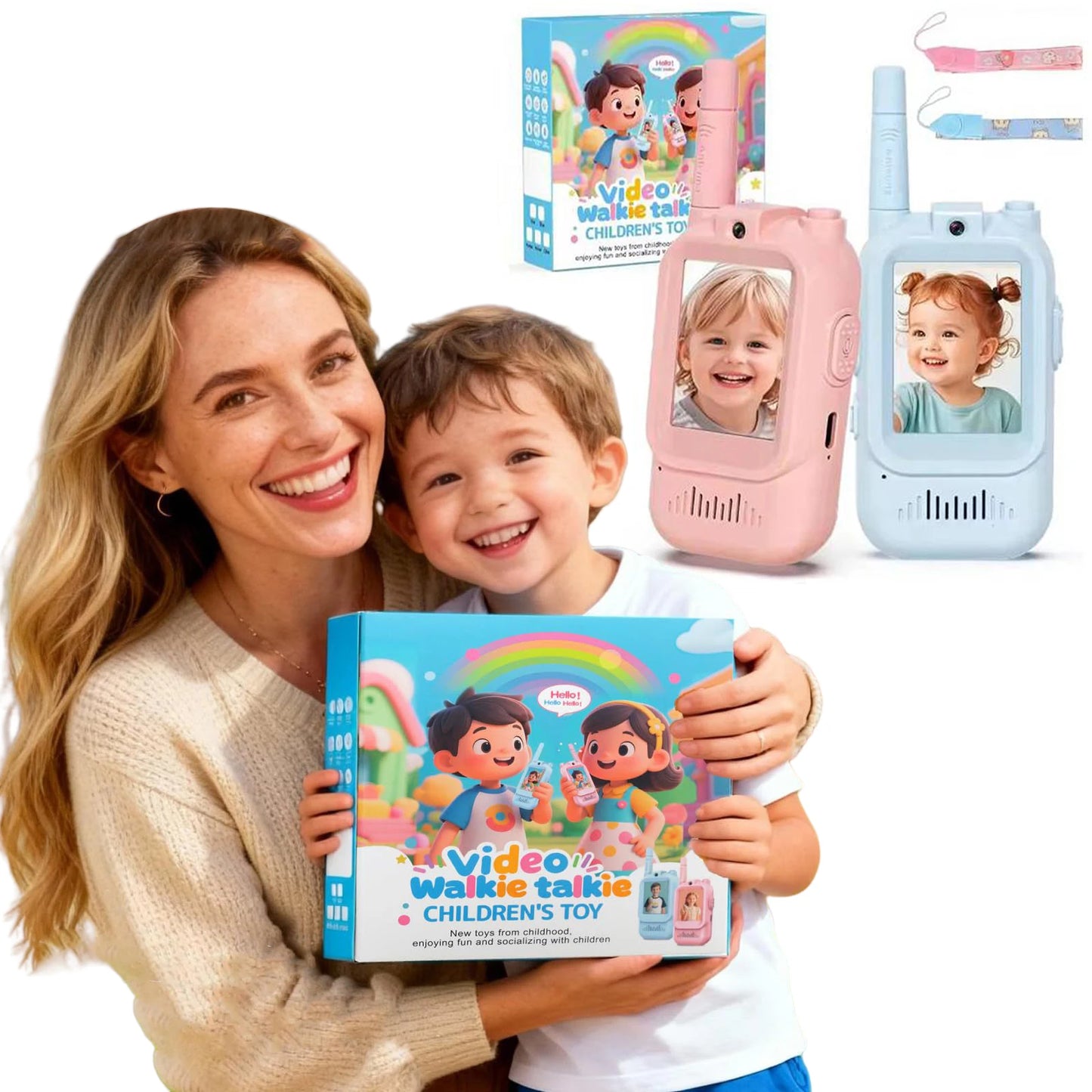 2 Pack Video Walkie Talkies for Kids Rechargeable Toddler Toys for Indoor Camping Travel Birthday Gfits for Kids Ages 3-12