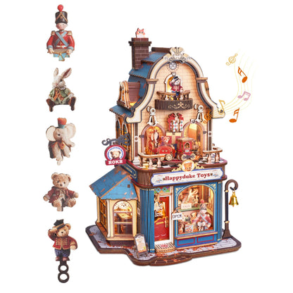 ROKR Wooden 3D Puzzle Happyduke Toys Music Box Model Building Kit with LED Light for Home Decor Mini Dollhouse DIY Toys Holiday Gift for Adults Teens