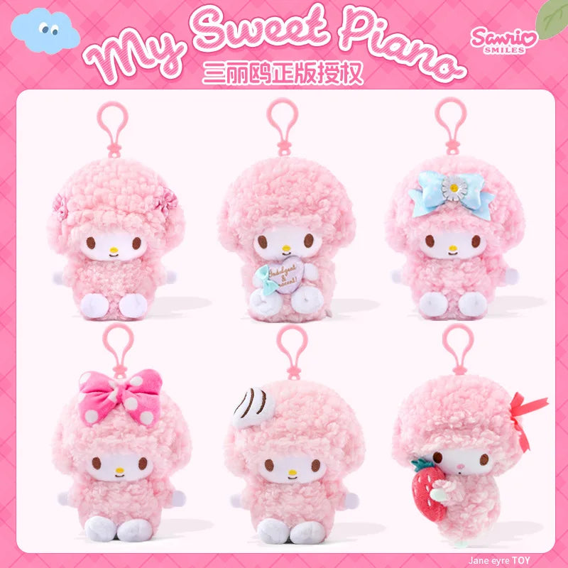 Genuine Sanrio Anime Kawaii Piano Keychain Stuffed Plush Toys Lamb Doll Pendant Pillow Ornaments Keyring Birthday Christmas Gift