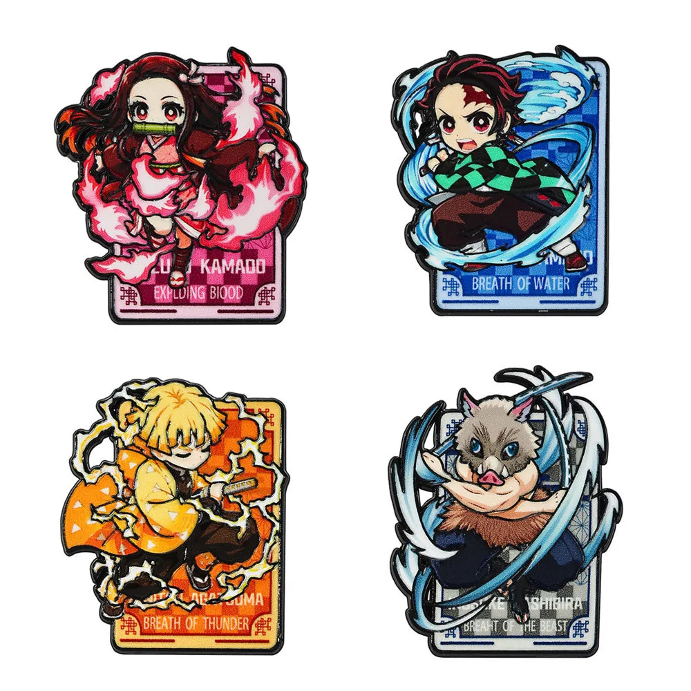 4/8Pcs Anime Demon Slayer Enamel Brooch Pins Kimetsu No Yaiba Character Tanjirou Nezuko Rengoku Metal Lapel Badge Cosplay Gift