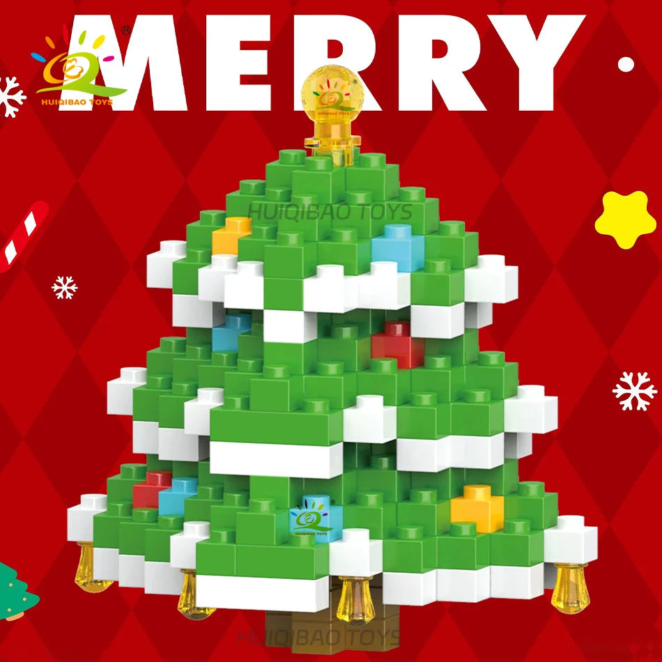 HUIQIBAO Children Mini Christmas Tree Santa Claus Model Micro Bricks Building Block DIY Snowman Elk Bricks Toys for Adult Gift