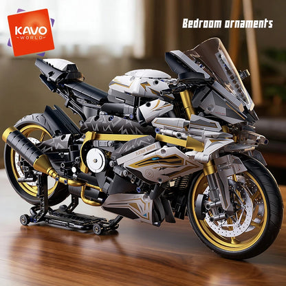 KAVOWORLD 1:5 Motorcycle Desktop Ornament Building Blocks Set 2045PCS Technic Motorbike Model Kit Sport Bike Bricks Boy Toy Gift