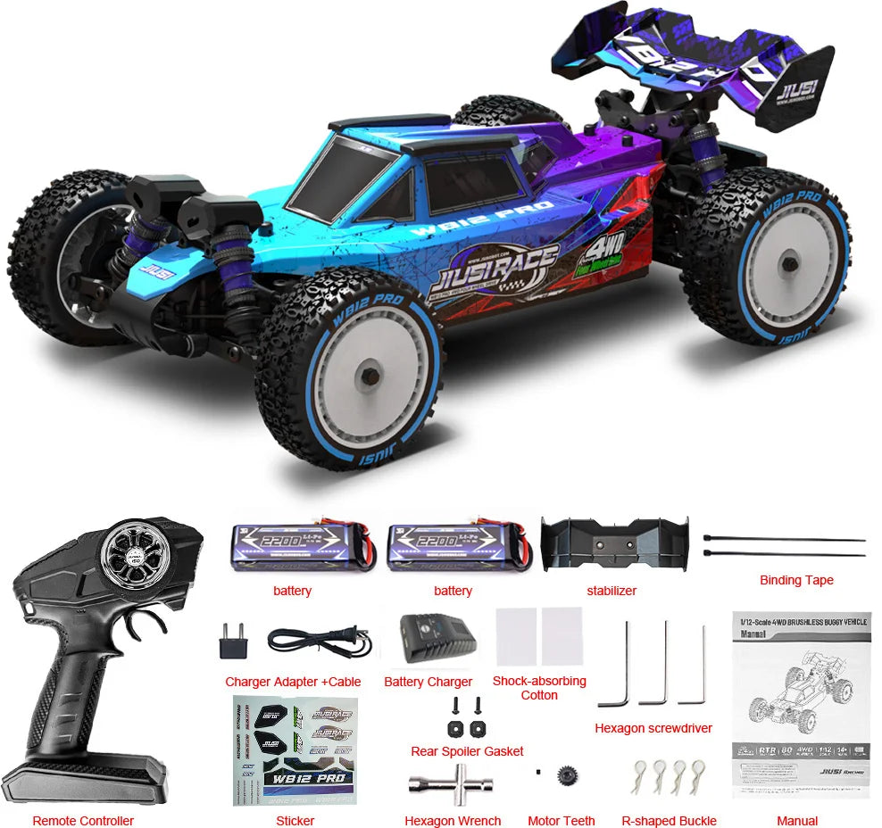 JIUSI WB12 PRO 1/12 Racing Car 80km/h Brushless 4WD RC Car High Speed 2.4G Remote Control Car Competitive Off-road RC Toys Gift