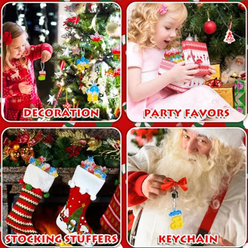 Christmas Keychain Fidget Toys Push Bubble Sensory Toys Santa Claus Elk Christmas Tree Keyrings for Kids Adult Christmas Gifts