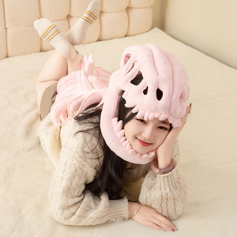 75/115CM Plush Cartoon Skeleton Headgear Halloween Costume Plush Toy Purple Green Black Gray White Pink Dinosaur Bone Funny Doll