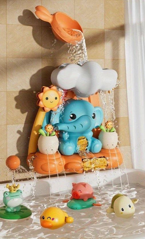 Baby children's water toys, suction cups, turning around, baby elephant water wheel, bathroom shower, male and female baby bath