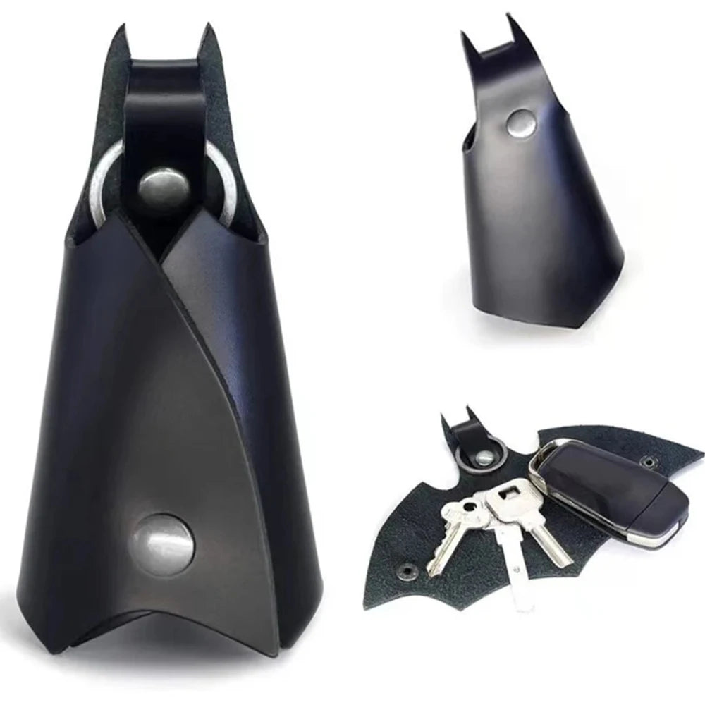 Superhero Bruce Wayne Cosplay Key Chain Leather Black Bat Pendant Keychain Metal Car Keys Keyring Unisex Halloween Accessories