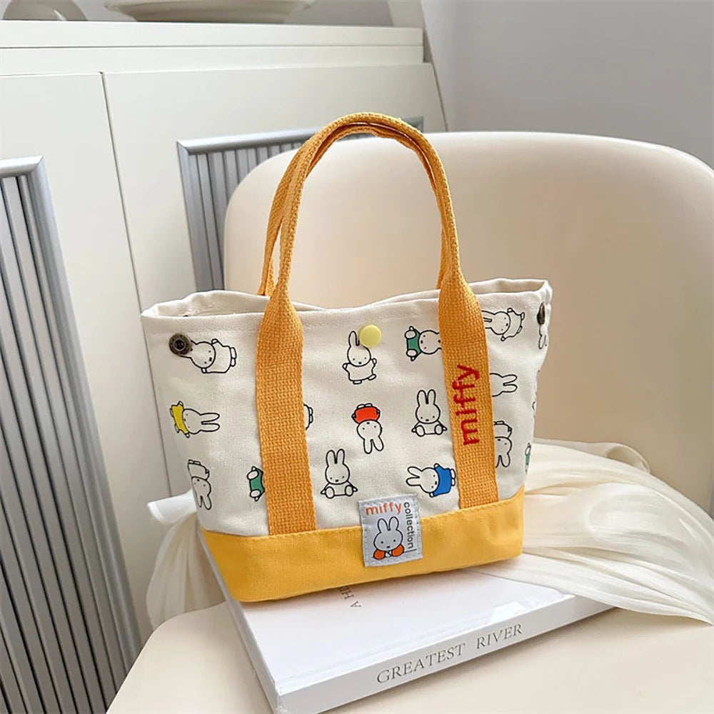 Miffy Kawaii Cartoon Rabbit Canvas Embroidery Handbag Bento Multifunctional Storage Bag Girl Gift Fashion Cute