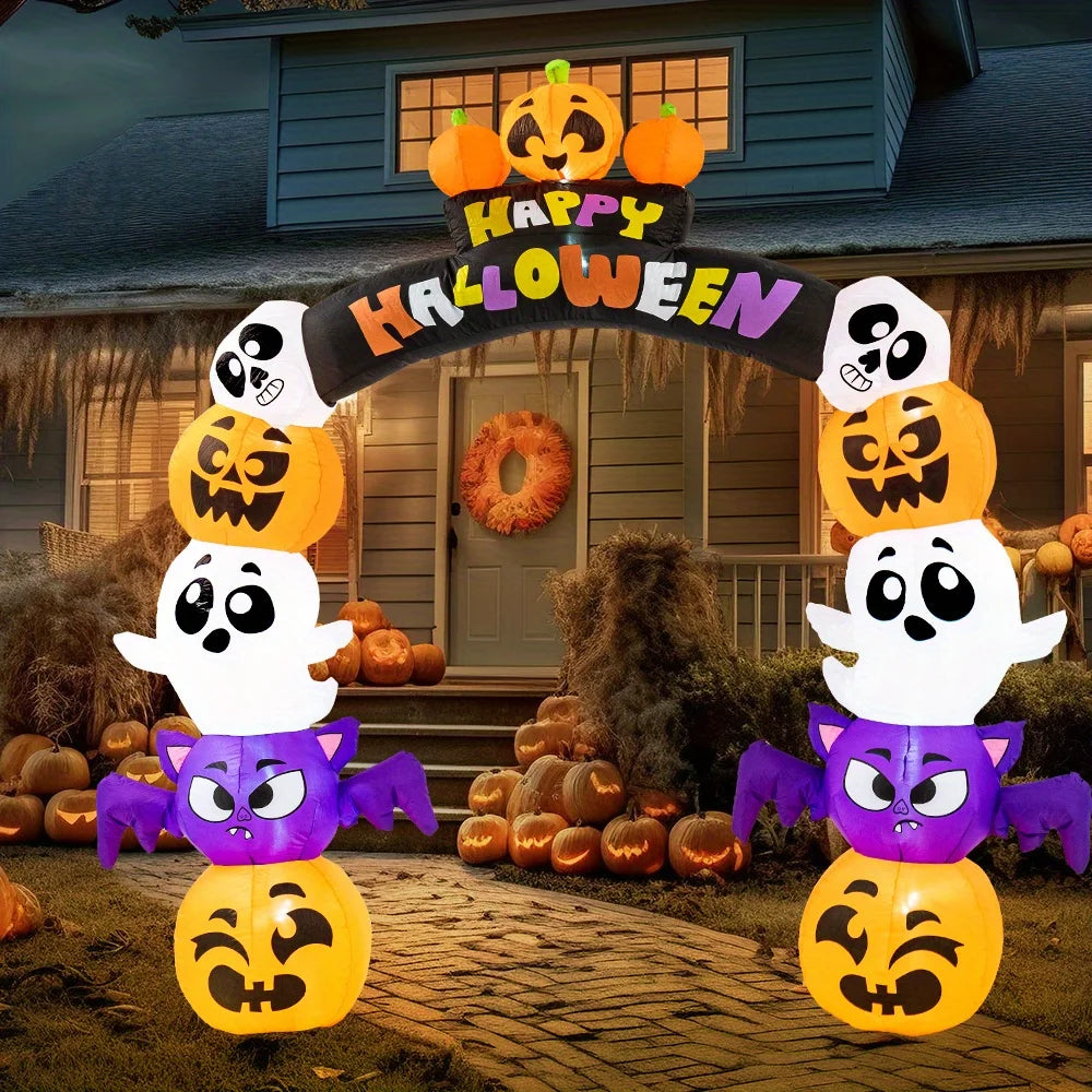 8 FT Halloween Cute Pumpkin Archway Inflatables Outdoor Decoration Archway Halloween Blow Up for Yard with Build-in LED Lights, Inflatable Arch Yard Outside Pumpkin Decor for Party, Garden
