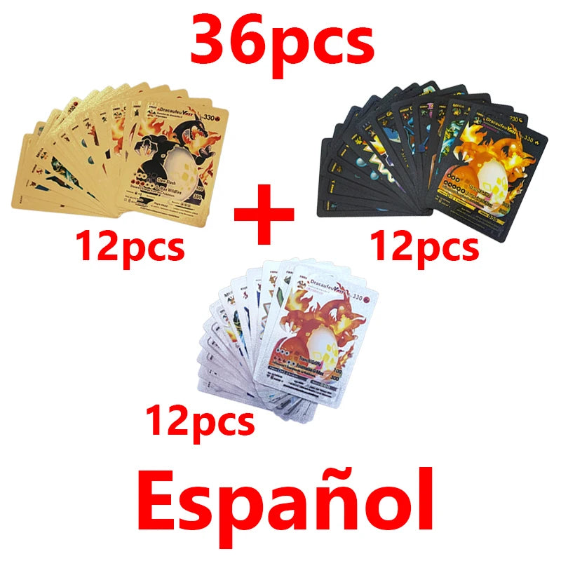 81-15Pcs Pokemon Cards Gold Silver Vmax GX Card Collection Battle Trainer Card Spanish English French Child Toys Christmas Gifts