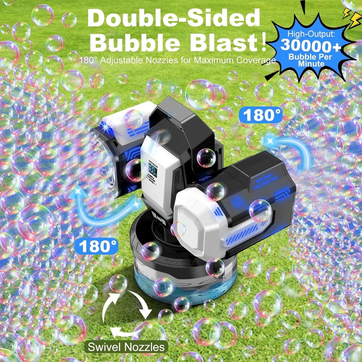 Rechargeable Bubble Machine for Children, 180 °   Rotation, 10,000+ Big Bubbles/Min, Ideal Gift for Boys & Girls 3+.