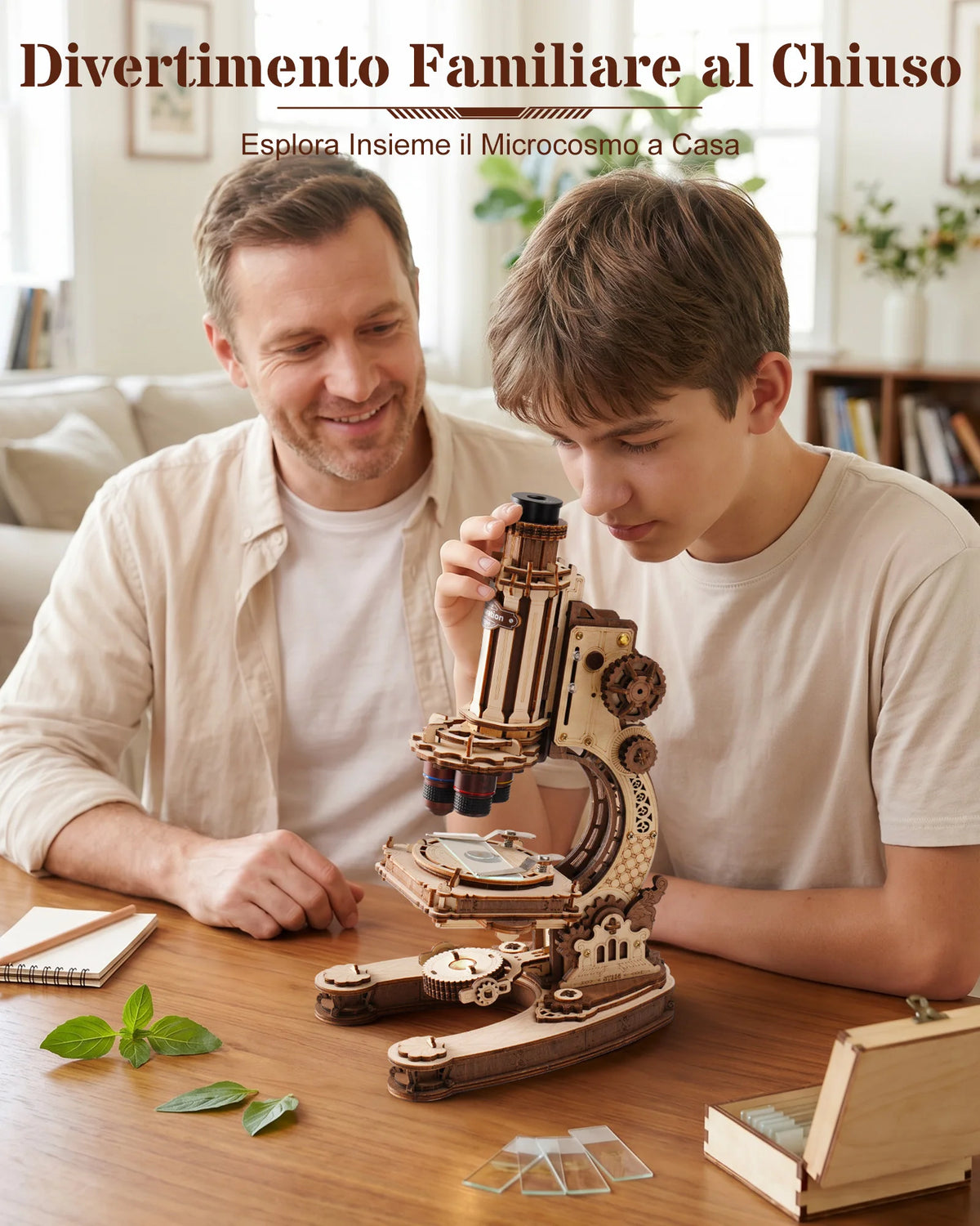 ROKR 3D Wooden Puzzle Real Optical Microscope STEM Science Toy 40X-400X Magnification Model Building Kit Birthday Gift for Students & Adults