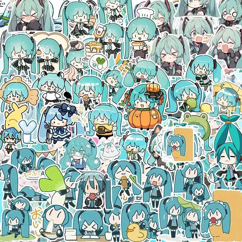 100PCS Kawaii HatsuneMiku Stickers Cute Cartoon Decals Journaling Stationery Phone Case Laptop Waterproof  Sticker Pack Toys