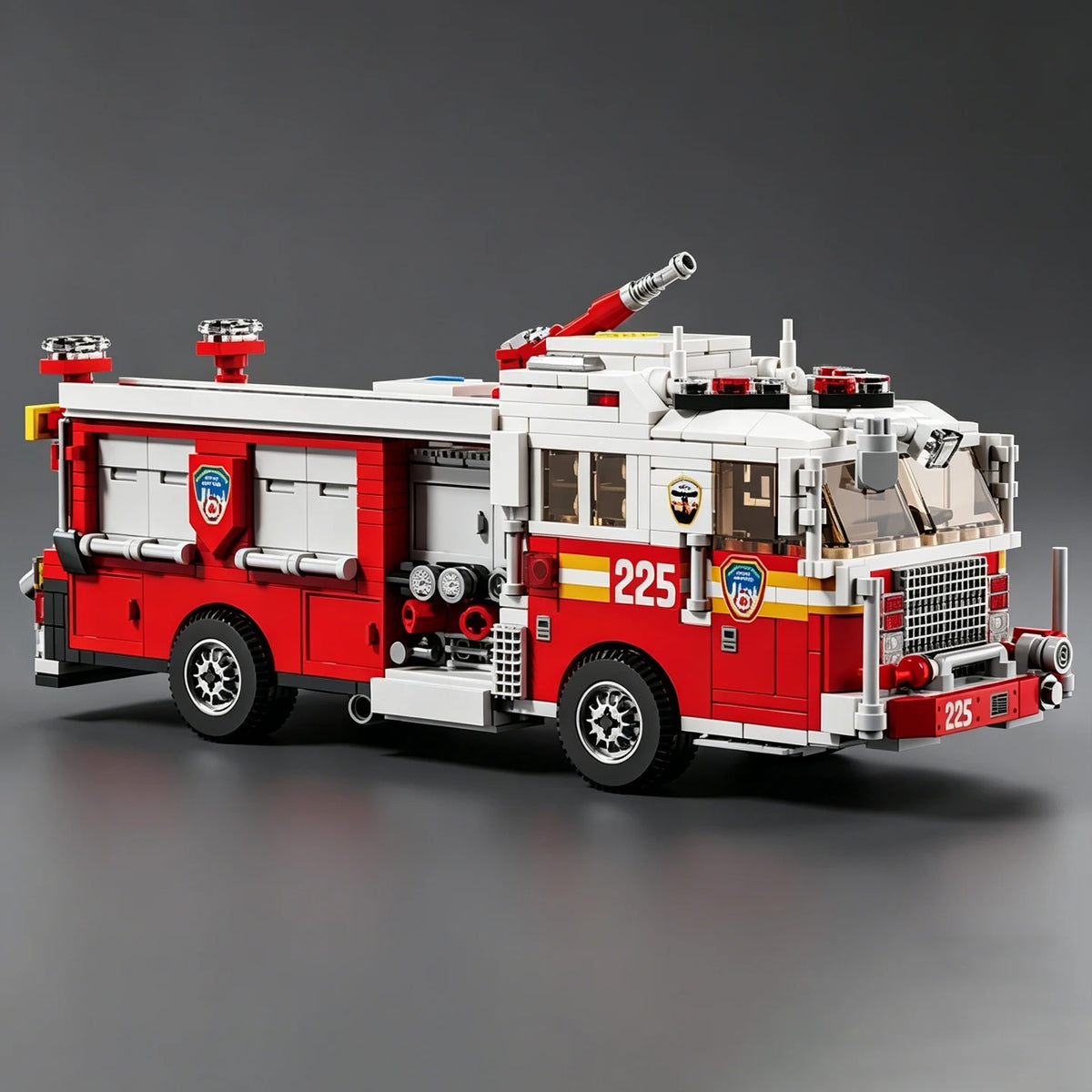 City Series American Fire Truck “Responder” Building Block Model Kit: Police Vehicle with High-Pressure Pump Toy