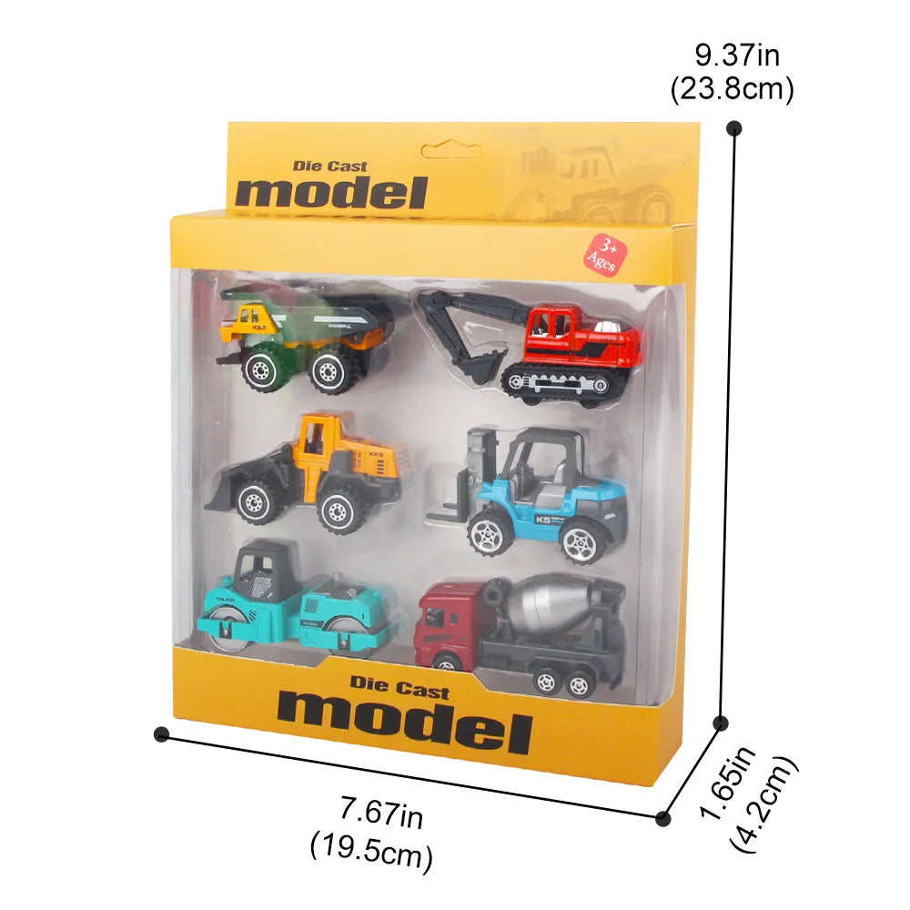 6pcs/set Alloy Engineering Truck Toy Car Classic Construction Model Vehicle Loader Tractor Excavator Toys for Boys Gifts