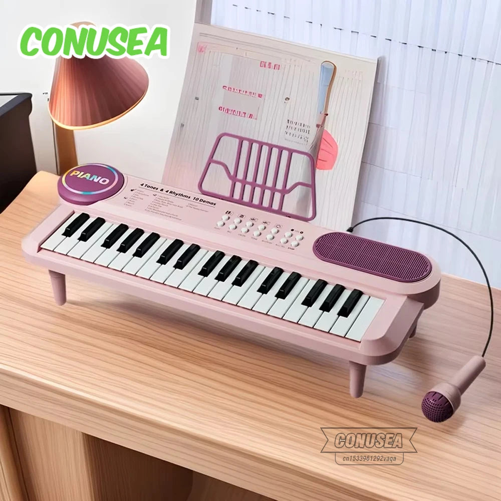 Electric Piano Toy Musical Games 37 Keyboard with Microphone Singing Songs Development Educational Toy Children toddler gifts