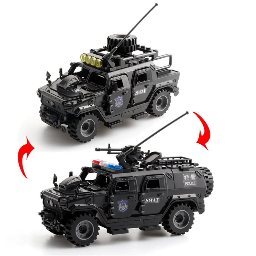 World War Army Military Soldiers Police SWAT Armored Vehicle Model Building Blocks Bricks Children's Toys Gift ﻿