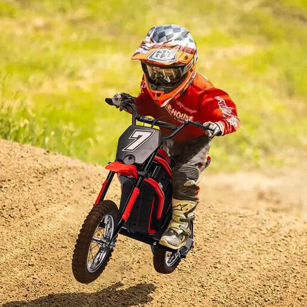 24V 350W Kids Electric Dirt Bike All Terrain Ride On Motorcycle, 3 Speeds To 14.5 MPH, 12in Tires, Suspension, 135lb Load Gift