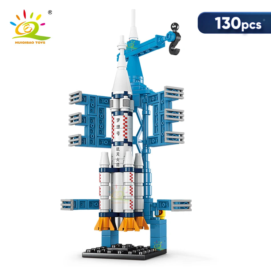 HUIQIBAO Mini Aviation Manned Rocket Model Building Blocks Space Aerospace Station Bricks City Construction Toys for Children