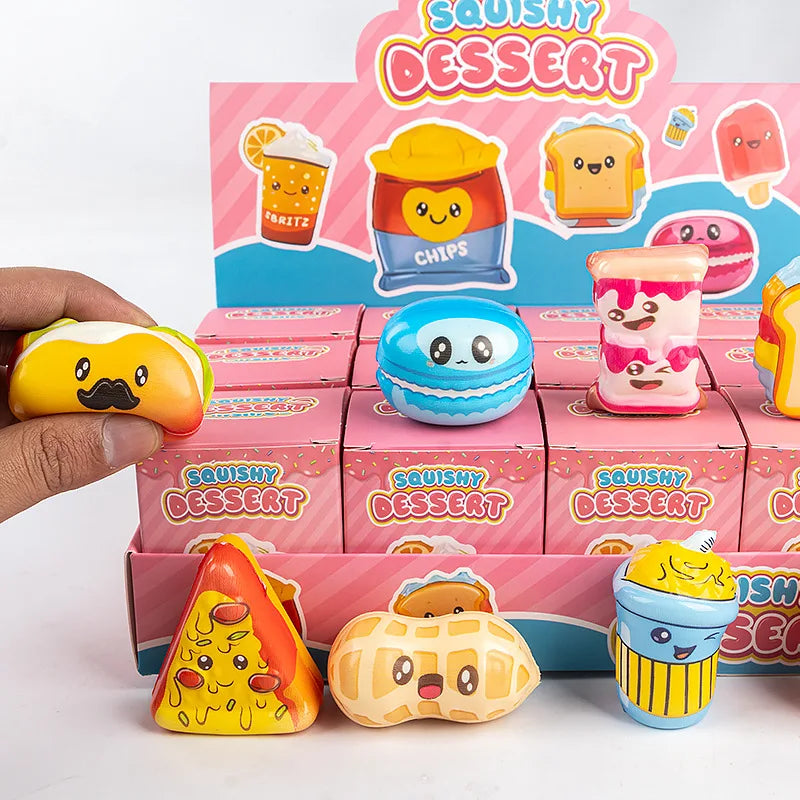 12pcs/Set Simulation Food Squishy Hamburger Fries Capybara Axolotl Squeeze Toy Stress Relief Decompression Toys