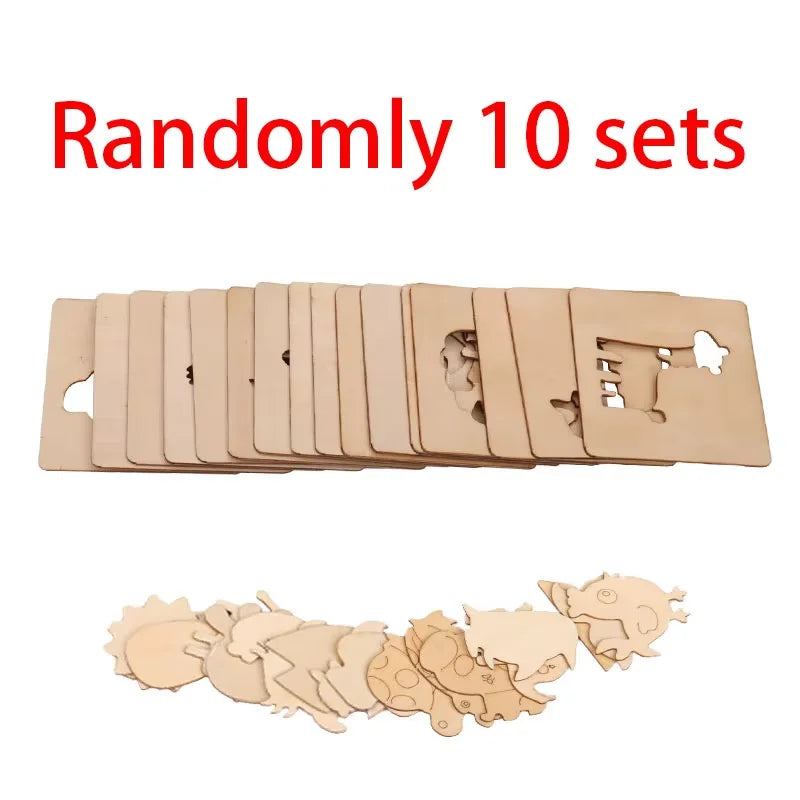10-20pcs Wooden DIY  Kids Drawing Toys Painting Stencils Template Craft Toys Puzzle Educational Toys For Children Gifts
