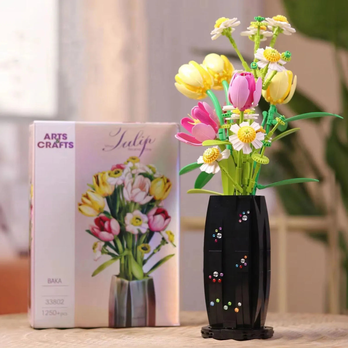 1250PCS Tulip Bouquet Building Blocks Flower Eternal Flower Vase Model Bricks Home Decoration DIY Puzzle Toys Romantic Gifts