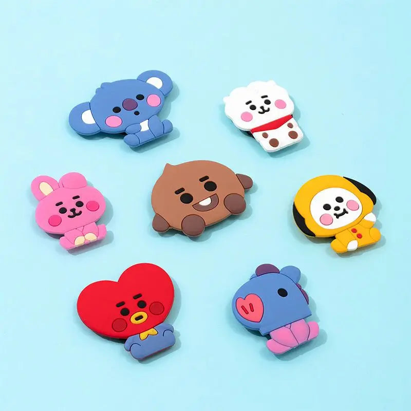 BT21cartoon cute silicone handheld phone stand kawaii retractable airbag earphone winder fan support anime merchandise wholesale