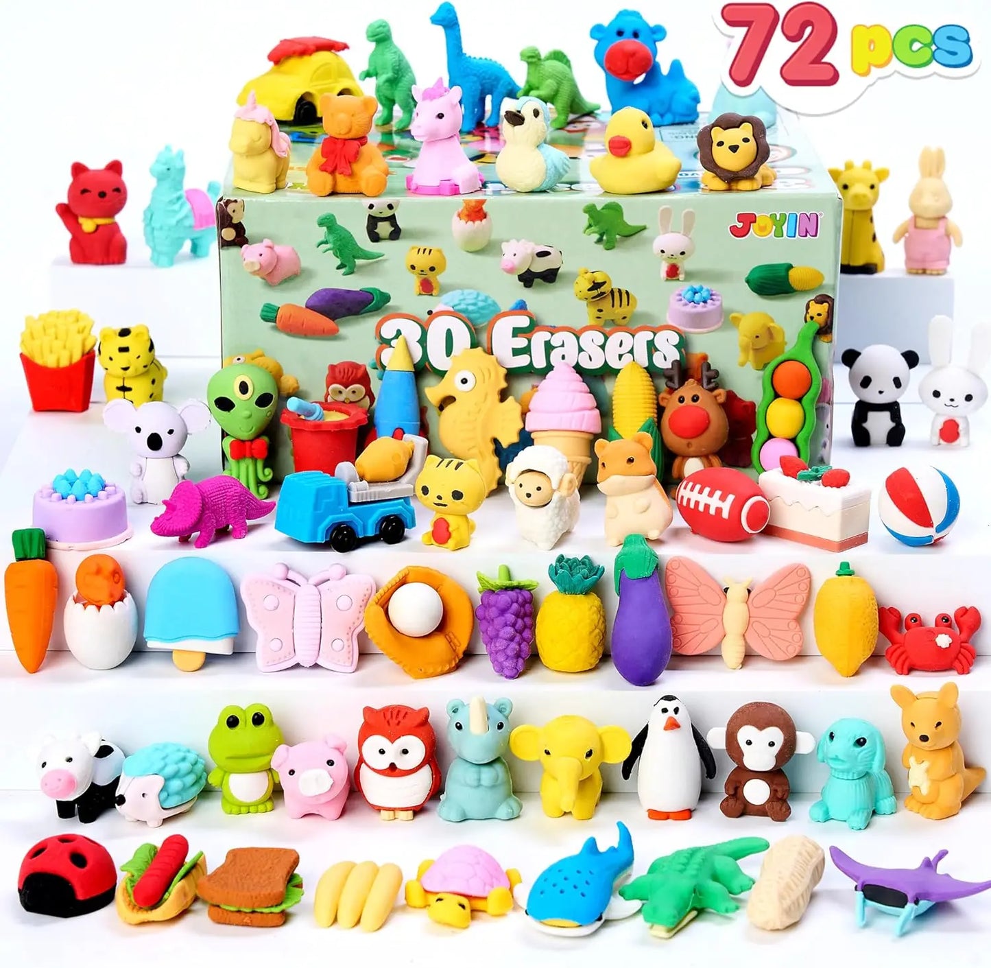 Joyfy 36 Pcs 3D Erasers Food Animals Erasers Bulk Fun & Cute Erasers for Pencil Desk Pets Classroom Prize Birthday Party Favors