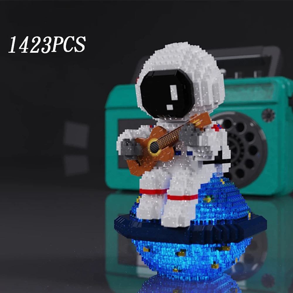 Guitar Astronaut Model Luminous Assembled Educational Block Toys, Suitable As Home Decoration