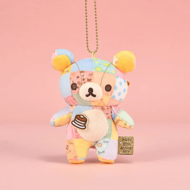 7/12cm Patchwork Limited Rilakkuma bear Plush Keychain Kiiroitori Doll Pendant Cute Relax bear Cartoon Decoration Holiday Gift